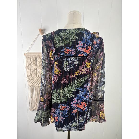 Anthropologie Vineet Bahl Metallic Embroidered Floral Blouse Size XS Black - Picture 7 of 10